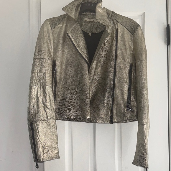 J Brand Shimmering Silver Leather Jacket like new - Picture 1 of 10